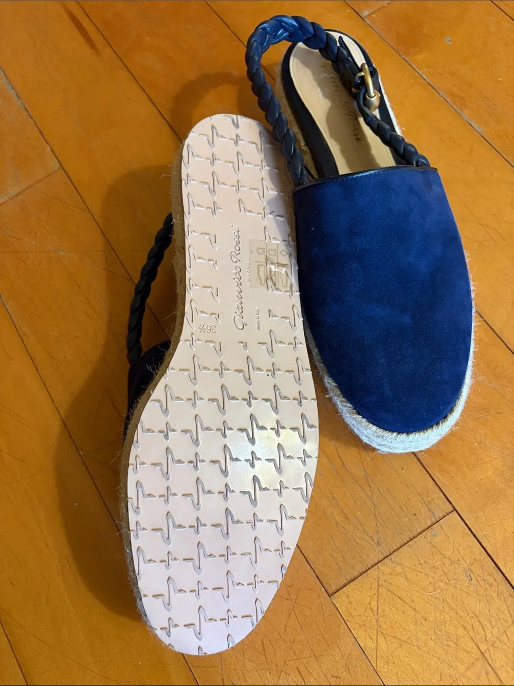 Gianvito Rossi Navy Braided Slingback Espadrilles